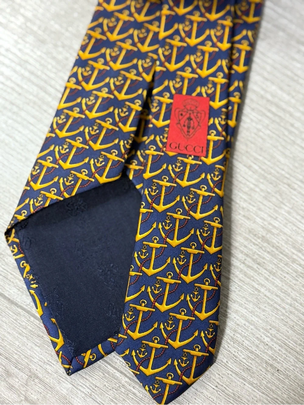 Nautical Anchor Pattern Silk Tie by Gucci